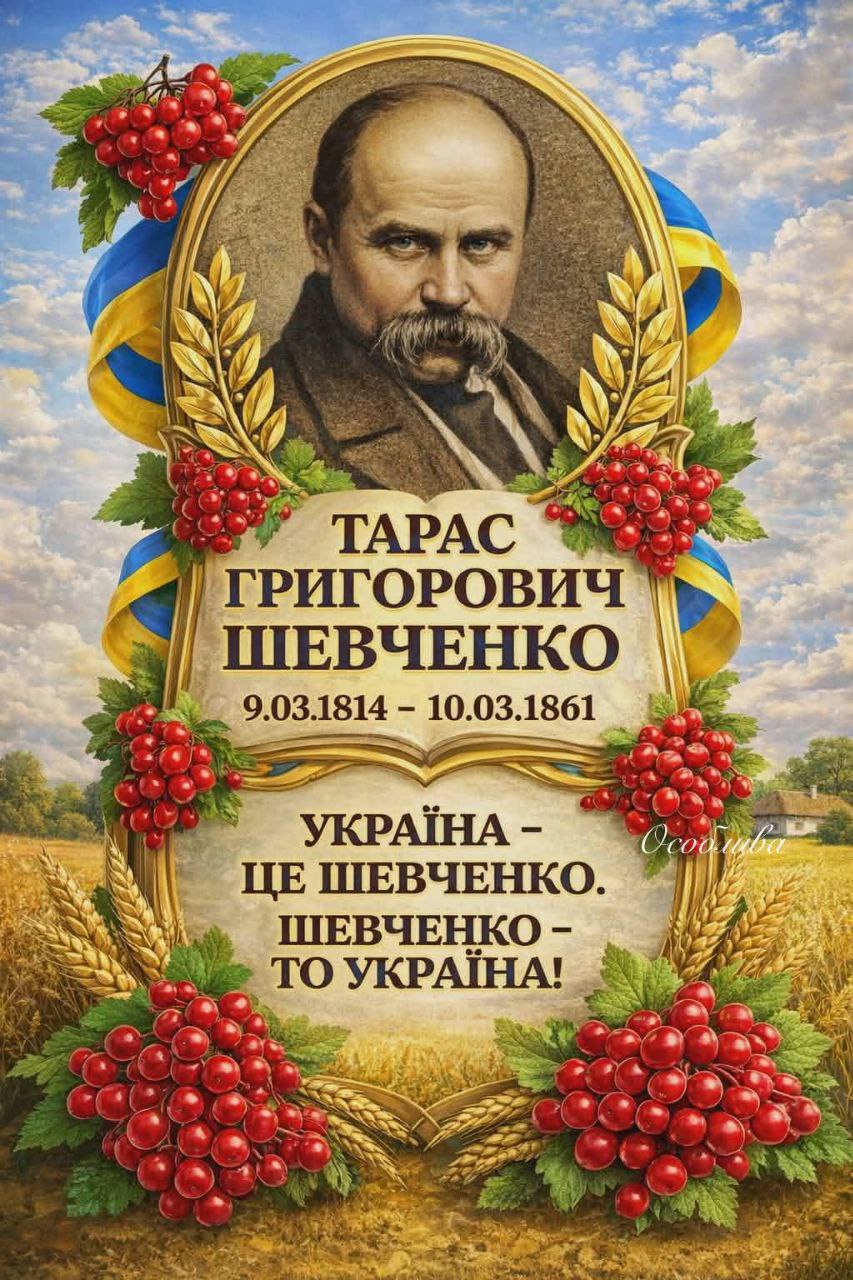 Возможно, это изображение текст "ТАРАС ГРИГОРОВИЧ ШЕВЧЕНКо 9.03.1814 10.03.1861 Особлива УКРАЙНА- ЦЕ ШЕВЧЕНКо. Шевченко- ΤΟ УКРАΪНА!"