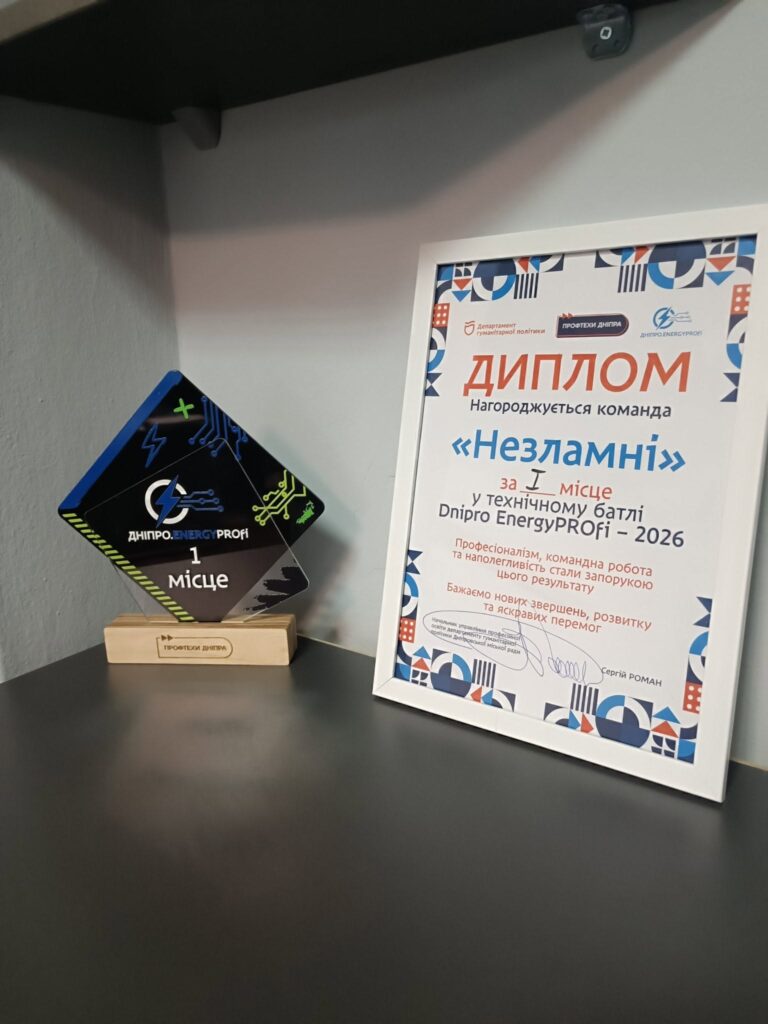 Возможно, это изображение детская игрушка и текст "ПРОВТЕИДНКИИ ит ДΗΙΠΡО. PROFI 1 мисце อี ปี G peaaoien дИПЛОМ Нагороджуеться команда <Незламня> 3a_ I мице за Dnipro техничному бл EnergyPROfi- 2026 Професконализм, анаполеглив.ст командна робота ЦЬОГО бажасмо результату запорукою яскравих нових звершень, перемог розвитку тРОеТОИ ะงาหร Ceoria РОМАн"